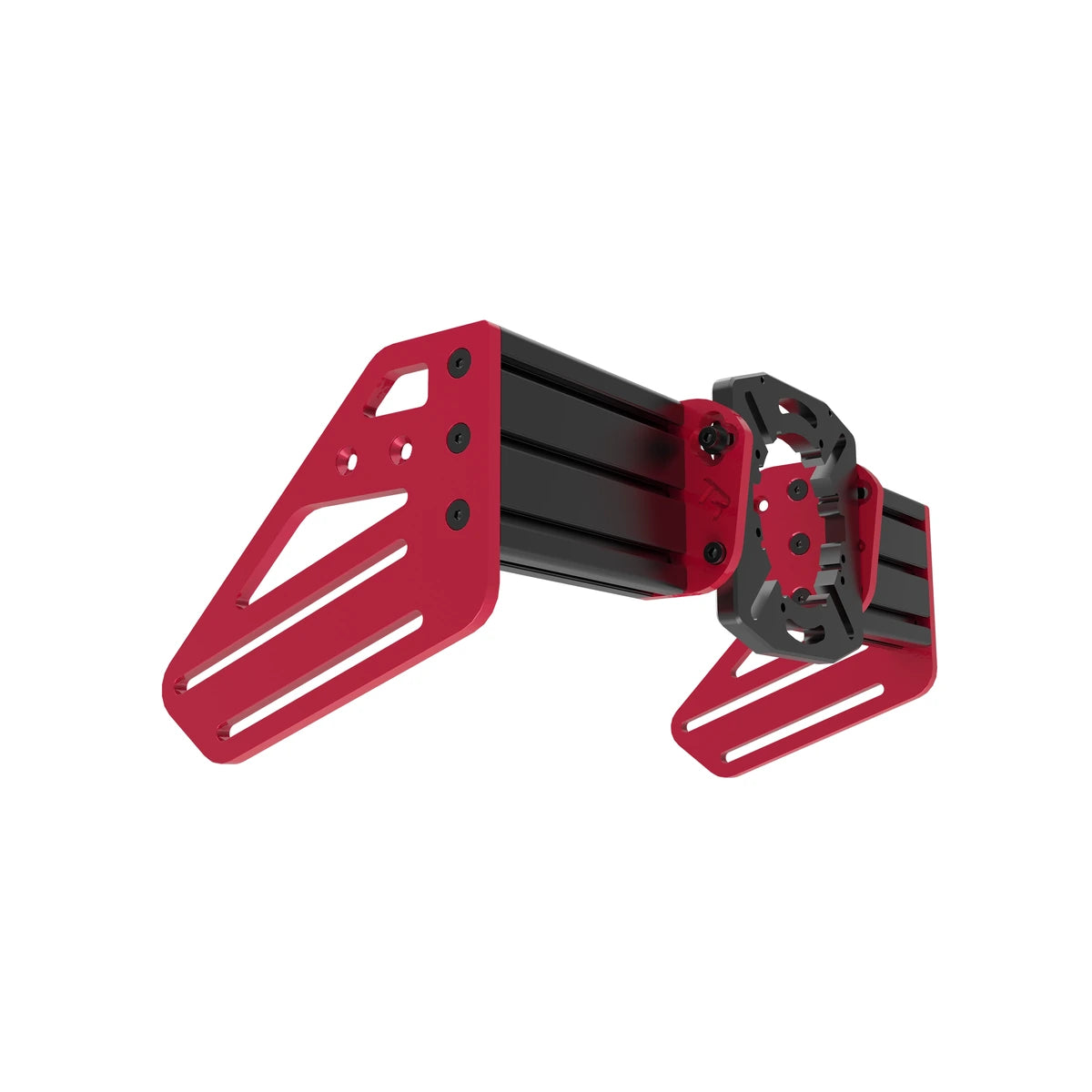 Trak Racer TR-One V3 front mount kit for Simucube and VRS, right-side view showing the slotted red cockpit side plate