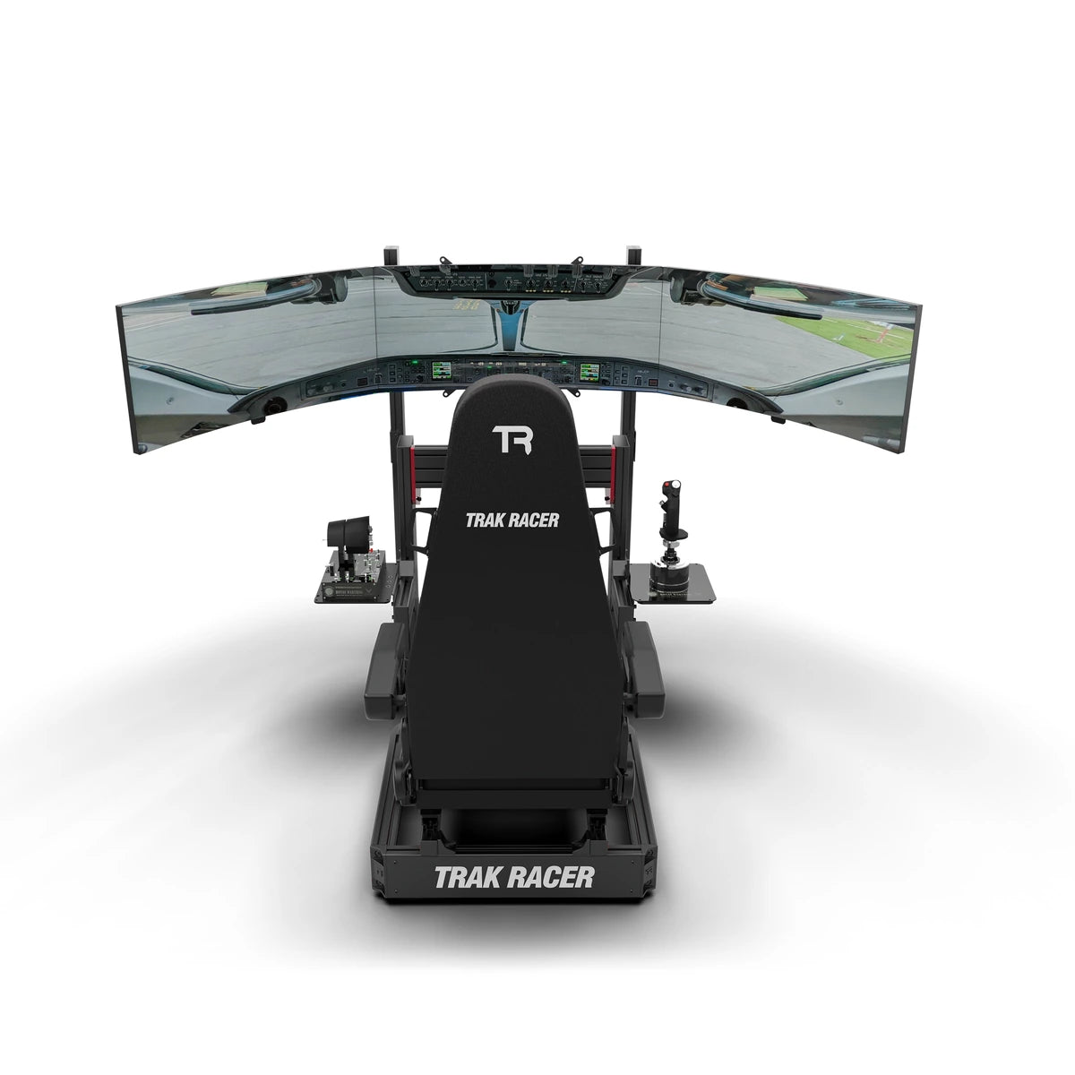 Trak Racer TR120S Flight Simulator, rear view, flight seat facing an ultrawide curved monitor (monitor sold separately)