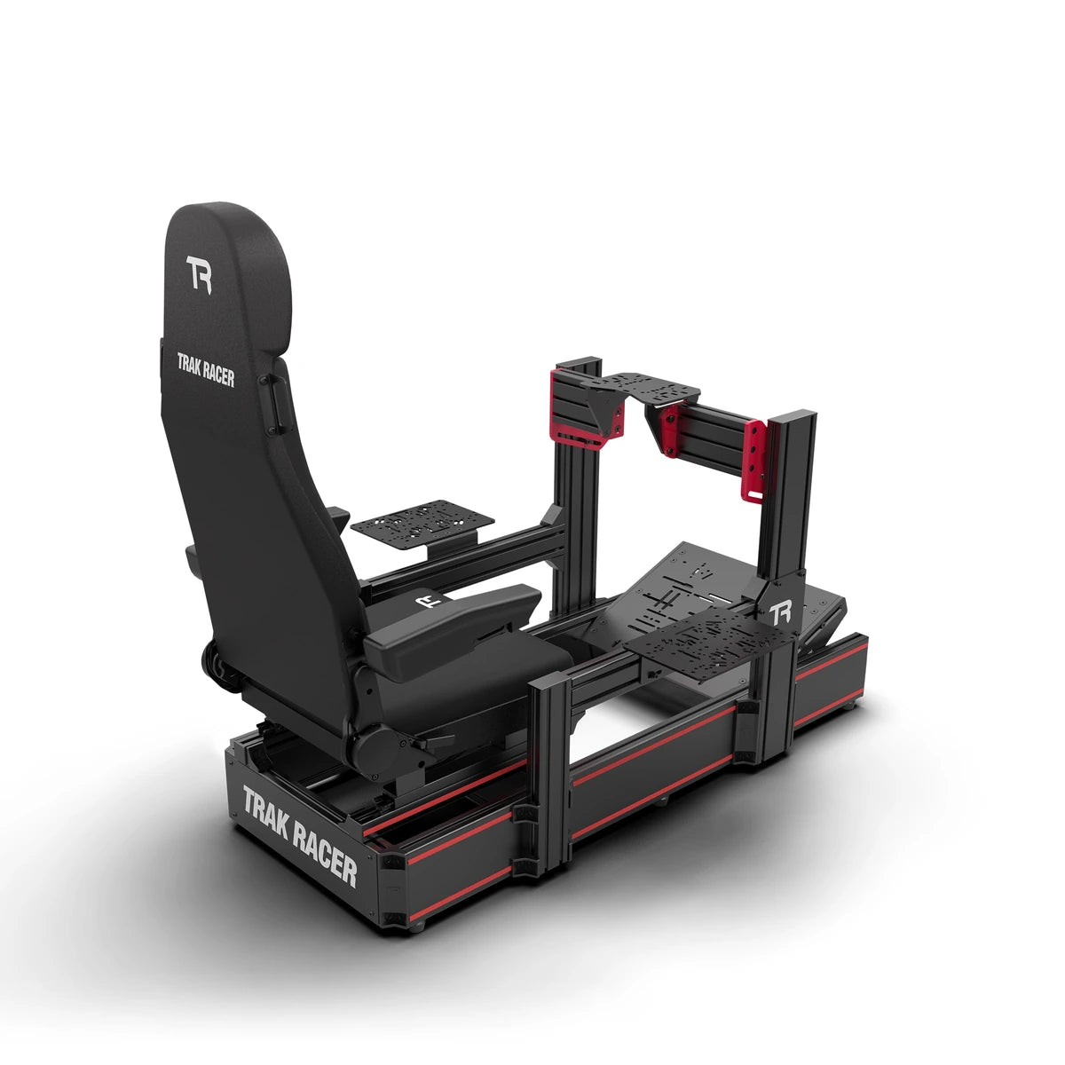 Trak Racer TR160 Flight Simulator, rear right view, flight seat and frame with empty flight control mount plates