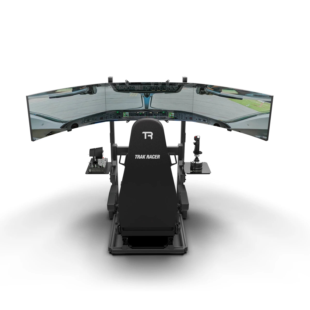 Trak Racer TR40S Flight Simulator, rear view, flight seat facing an ultrawide curved monitor (monitor sold separately)