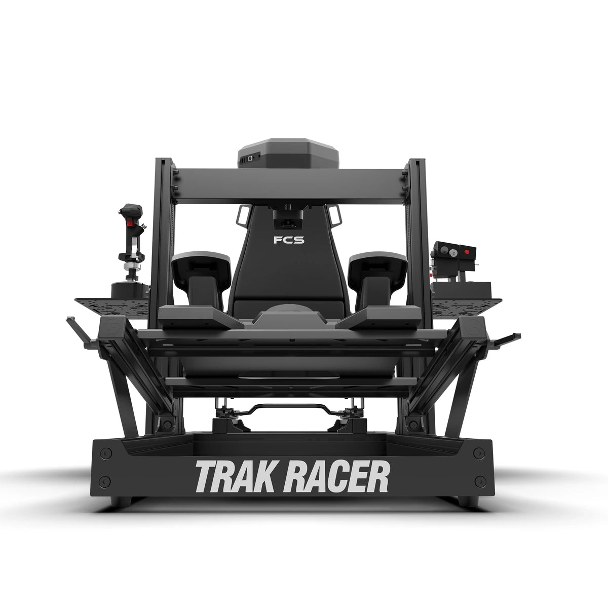 Trak Racer TR80S Flight Simulator, front view, flight seat centred between the left and right flight control mounts