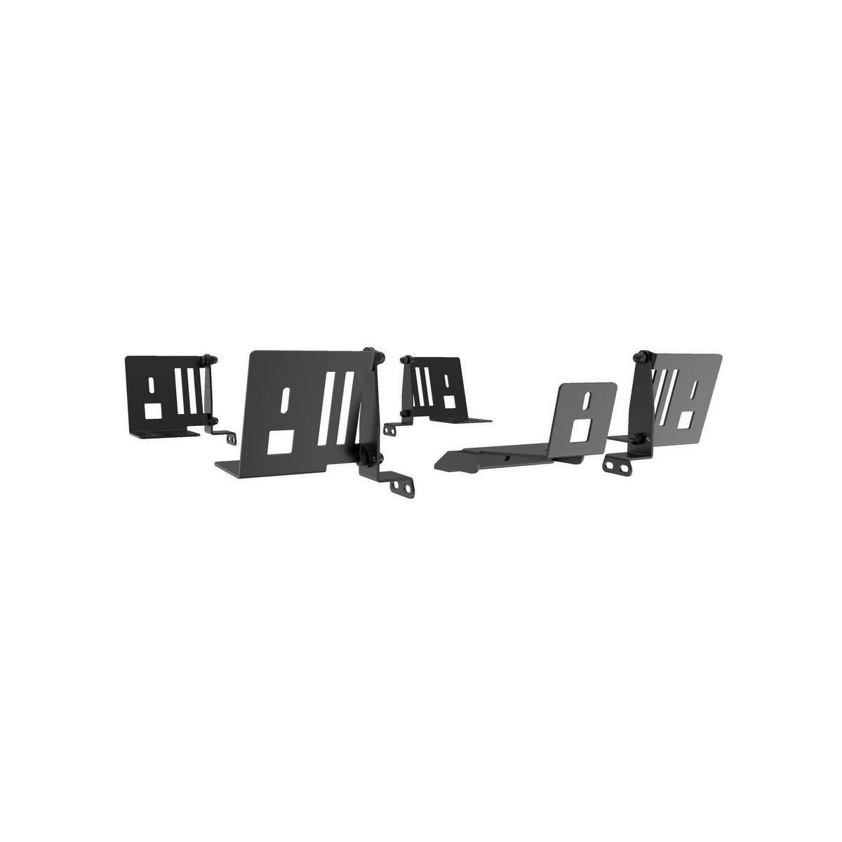 Trak Racer TRX 5-speaker mount kit, angled view of the five black steel speaker brackets