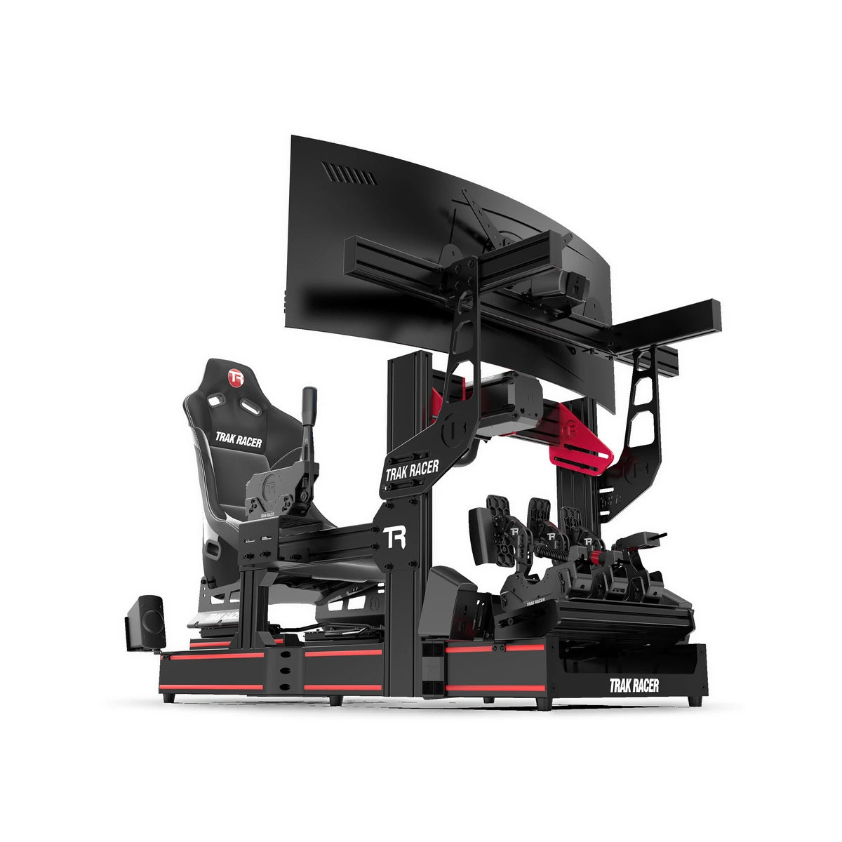 Trak Racer TR120S aluminium cockpit fitted with speaker mounts and a speaker, front view