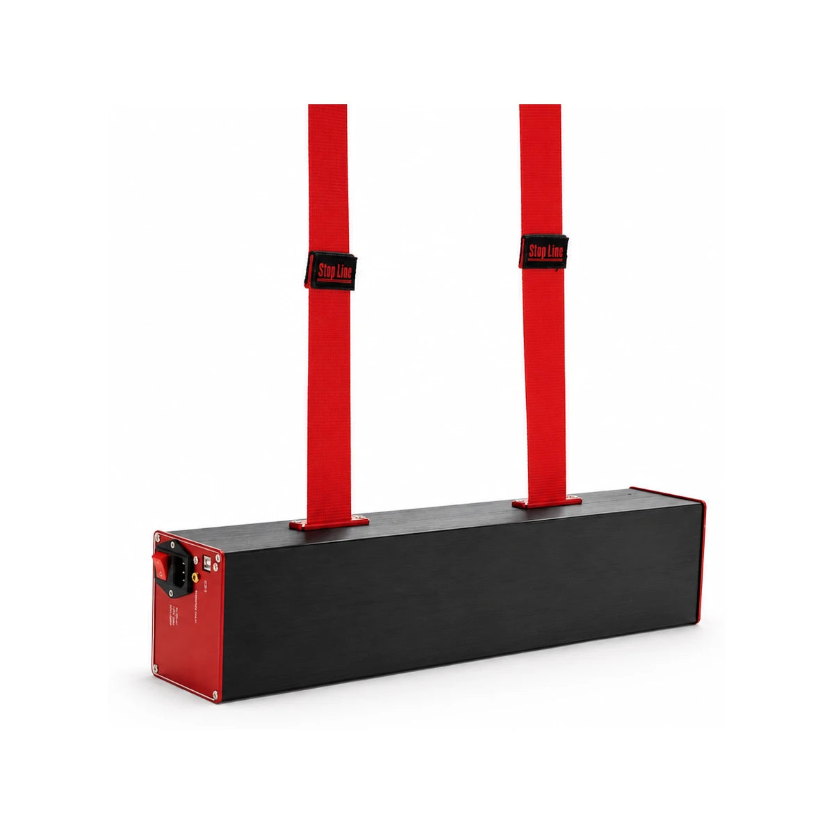Vero Motion Rival belt tensioner with its red Stop Line shoulder straps extended, and the power switch on the end panel