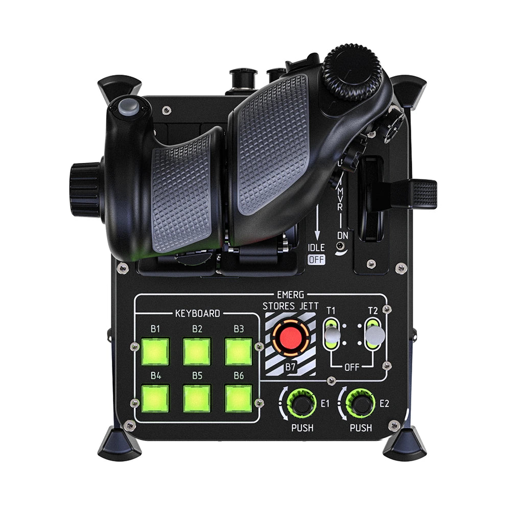 VIRPIL MongoosT-50CM4 Throttle top view of the base panel: six RGB buttons, toggles, encoders and red B7 button