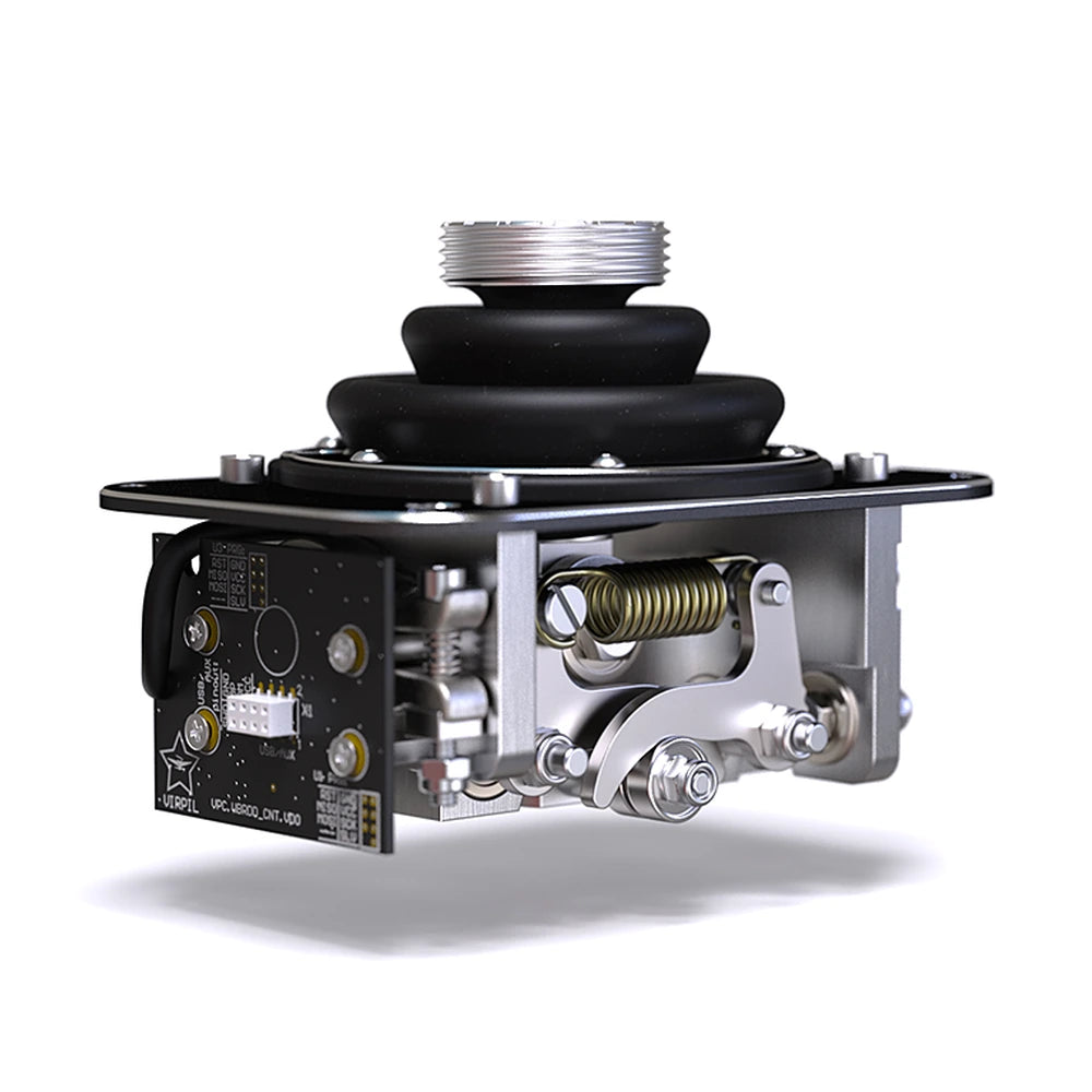 VIRPIL WarBRD-D base gimbal mechanism, side view showing the sensor board and centring spring