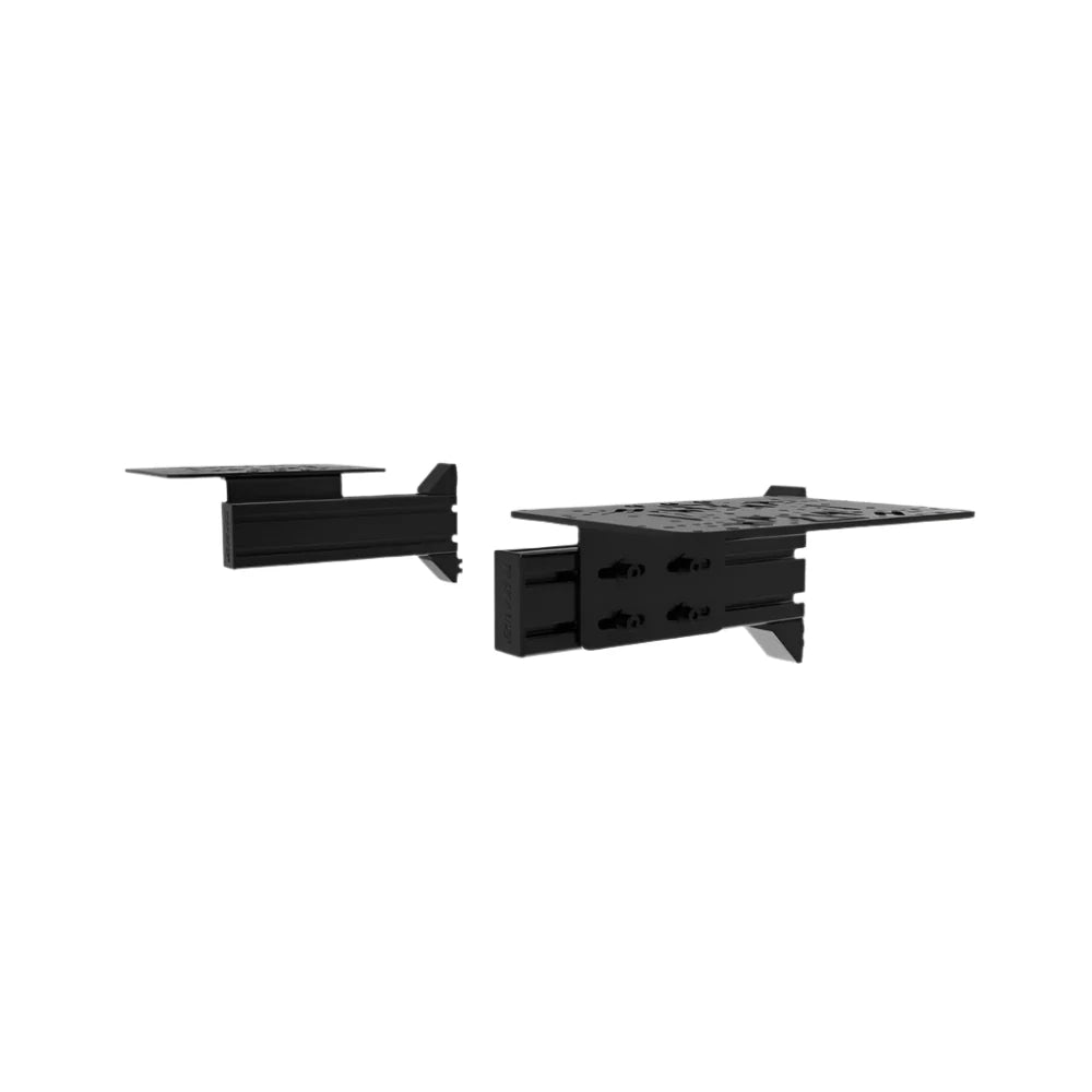 Trak Racer flight sim control mount with 2 side supports, underside view — T-slot profile clamp and bolt holes