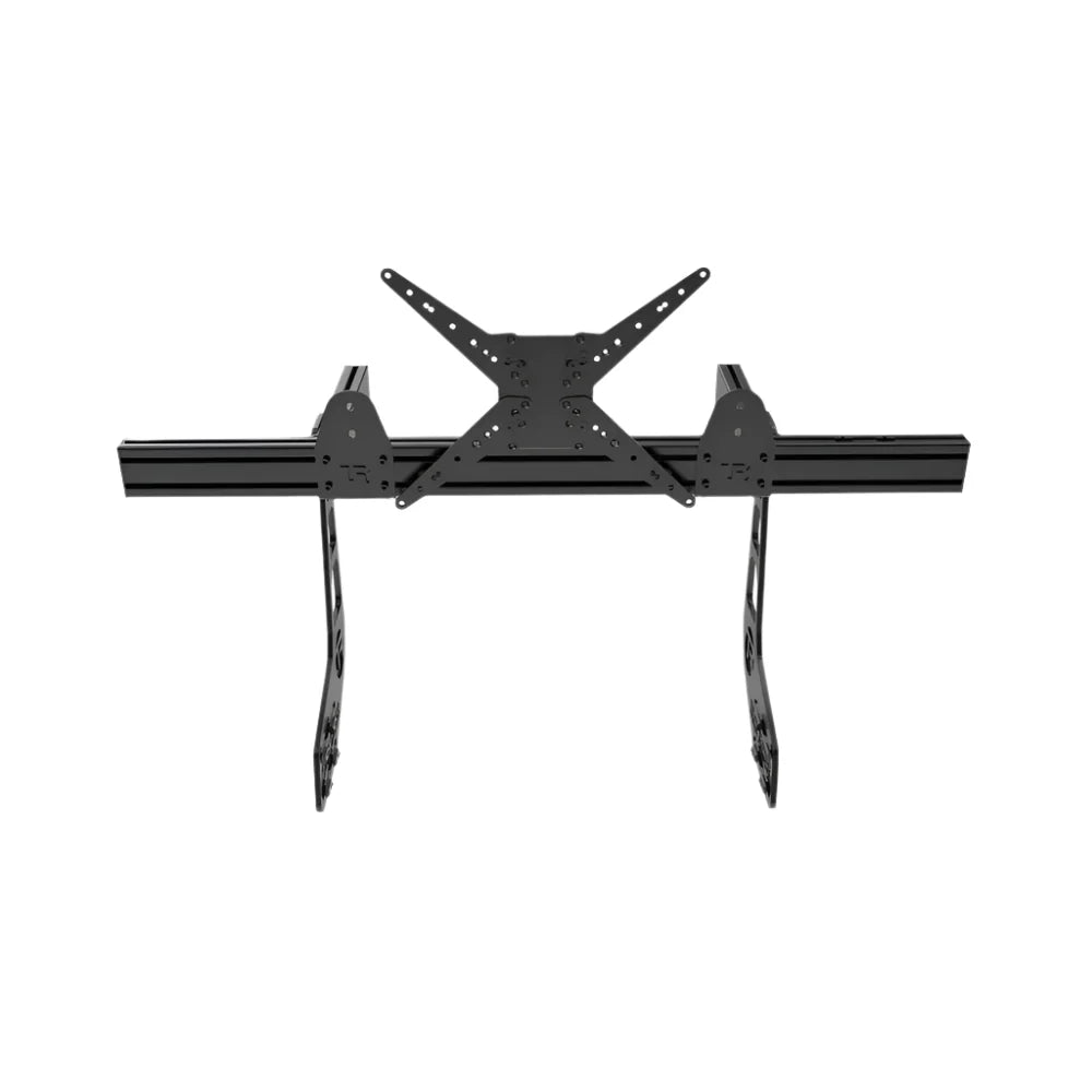 Trak Racer cockpit-mounted single monitor stand, front view — VESA plate and paired leg brackets