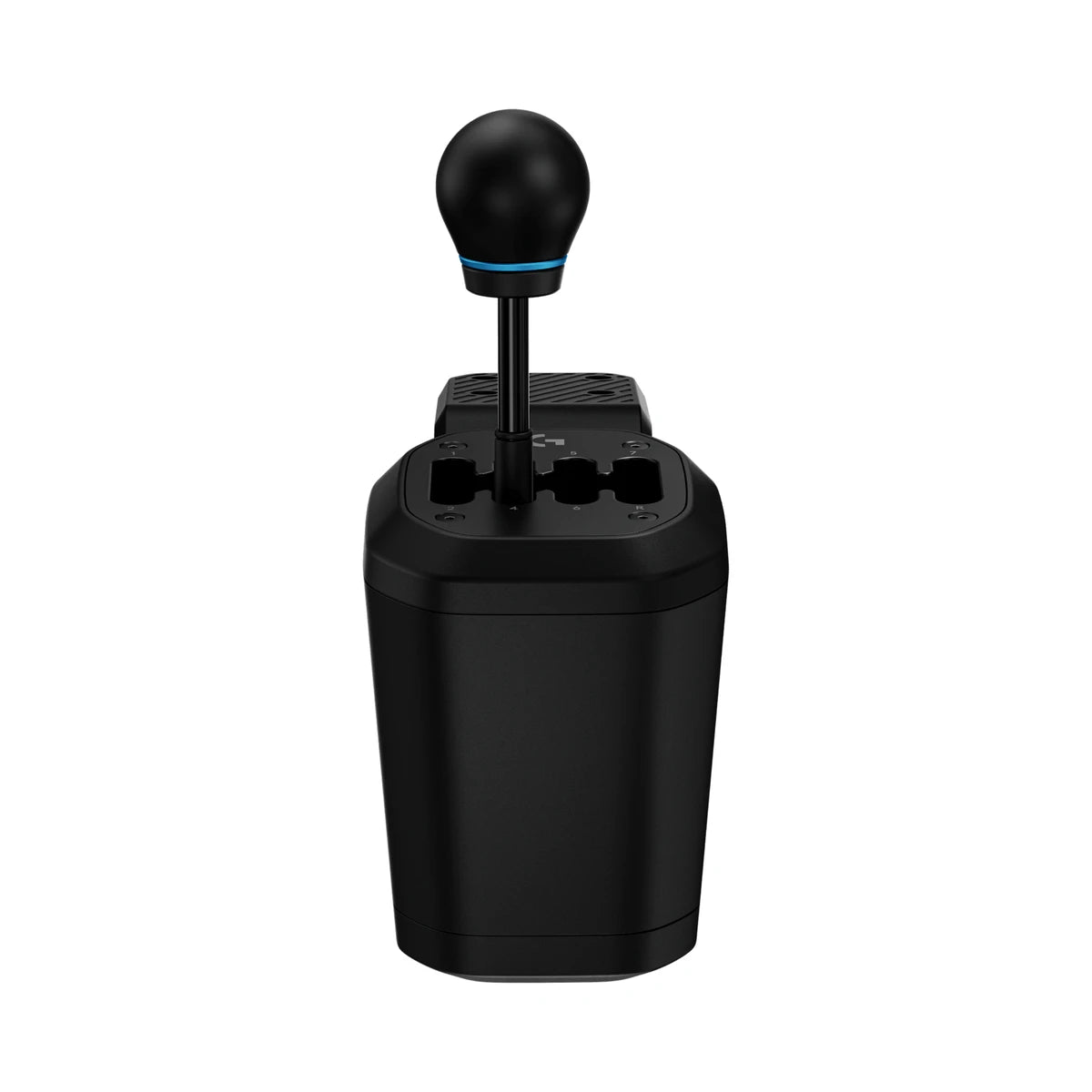 Logitech G RS H-Shifter, top-front view showing the H-pattern gate and weighted shift knob