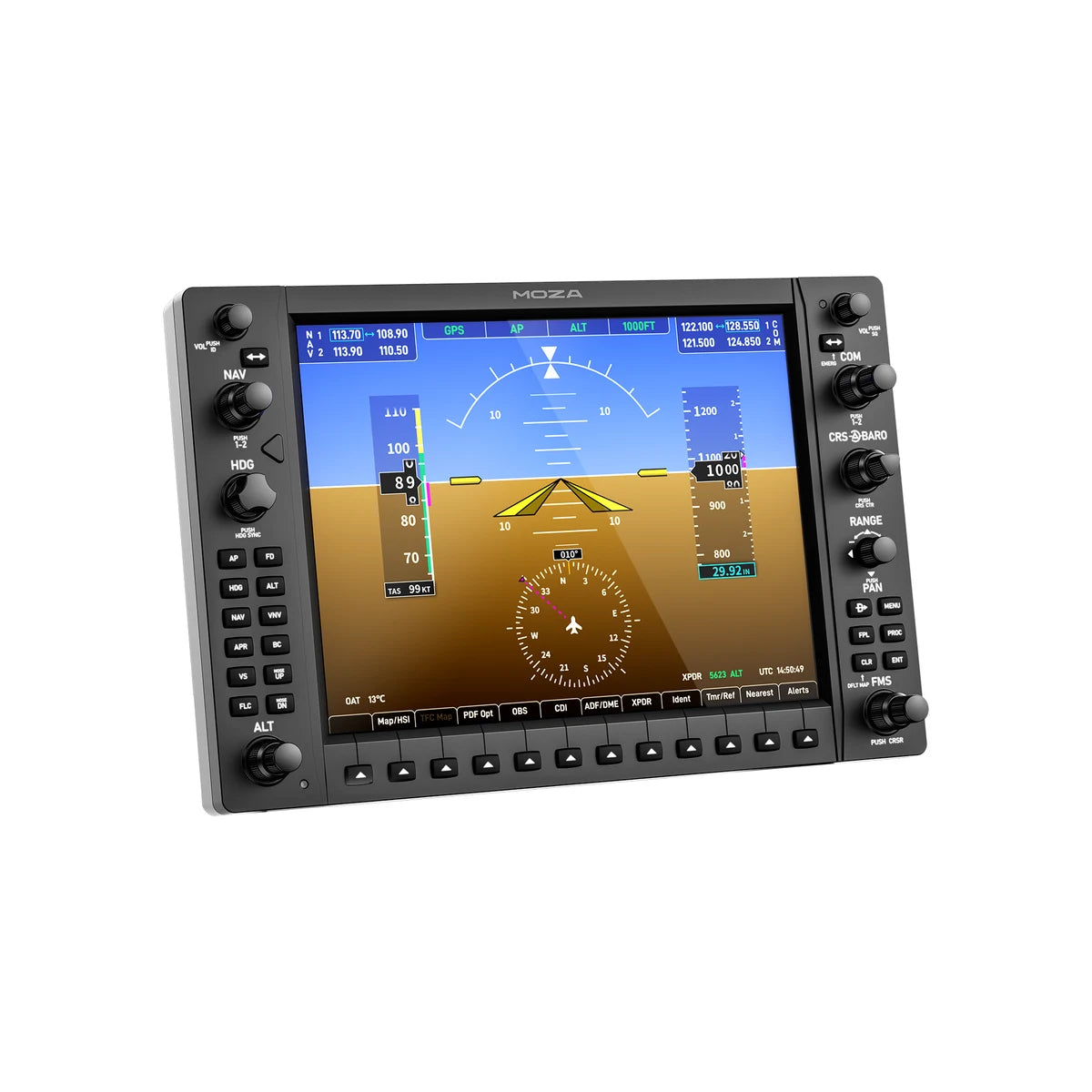 MOZA MGX1000 G1000-style instrument panel, front view with primary flight display