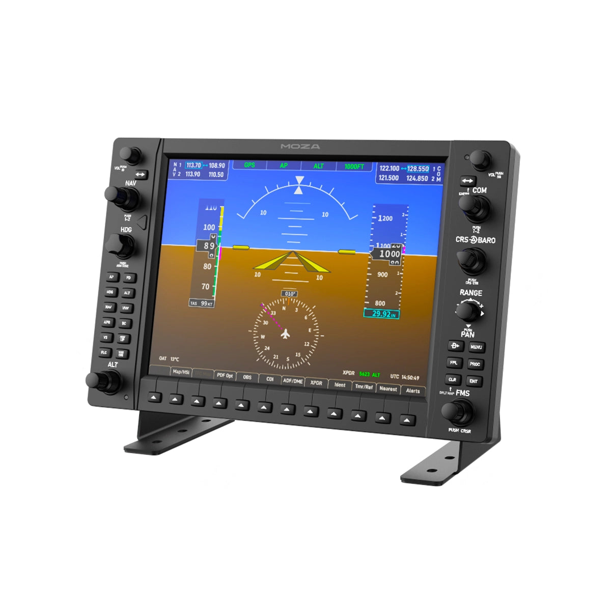 MOZA MGX1000 G1000-style instrument panel, front view with primary flight display with stand