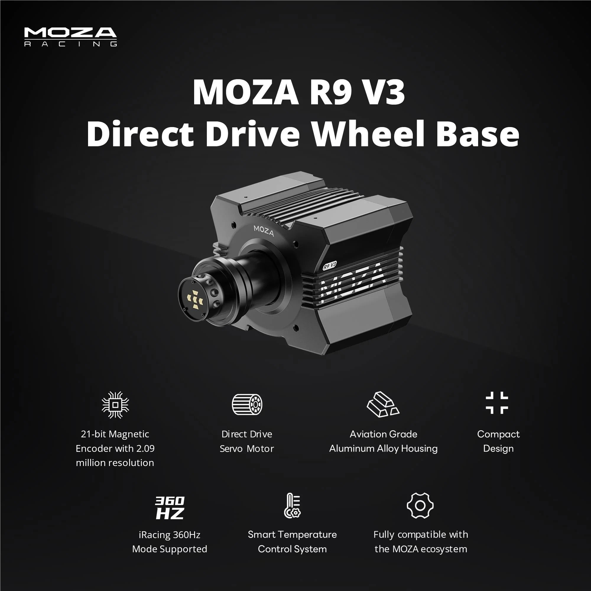 Moza Racing R9 V3 Direct Drive Sim Racing wheel base on Player1 Sim Gear