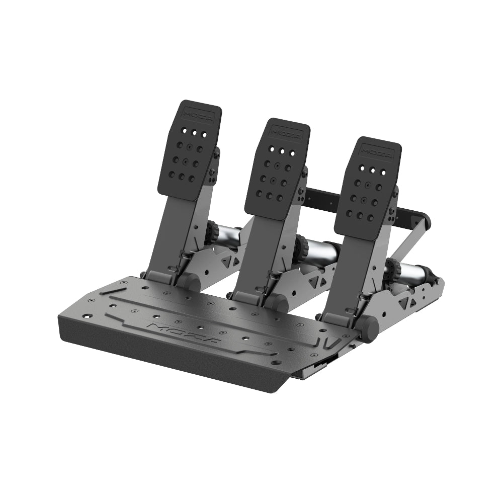 Moza SRP2 Pedals 100KG Load Cell 2 Pedal Set front view with clutch and pedal bracket