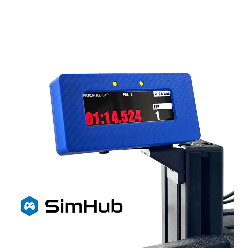 NCRD 4-inch Touchscreen Digital Lap Timer showing a Racelogic-style SimHub timing dashboard