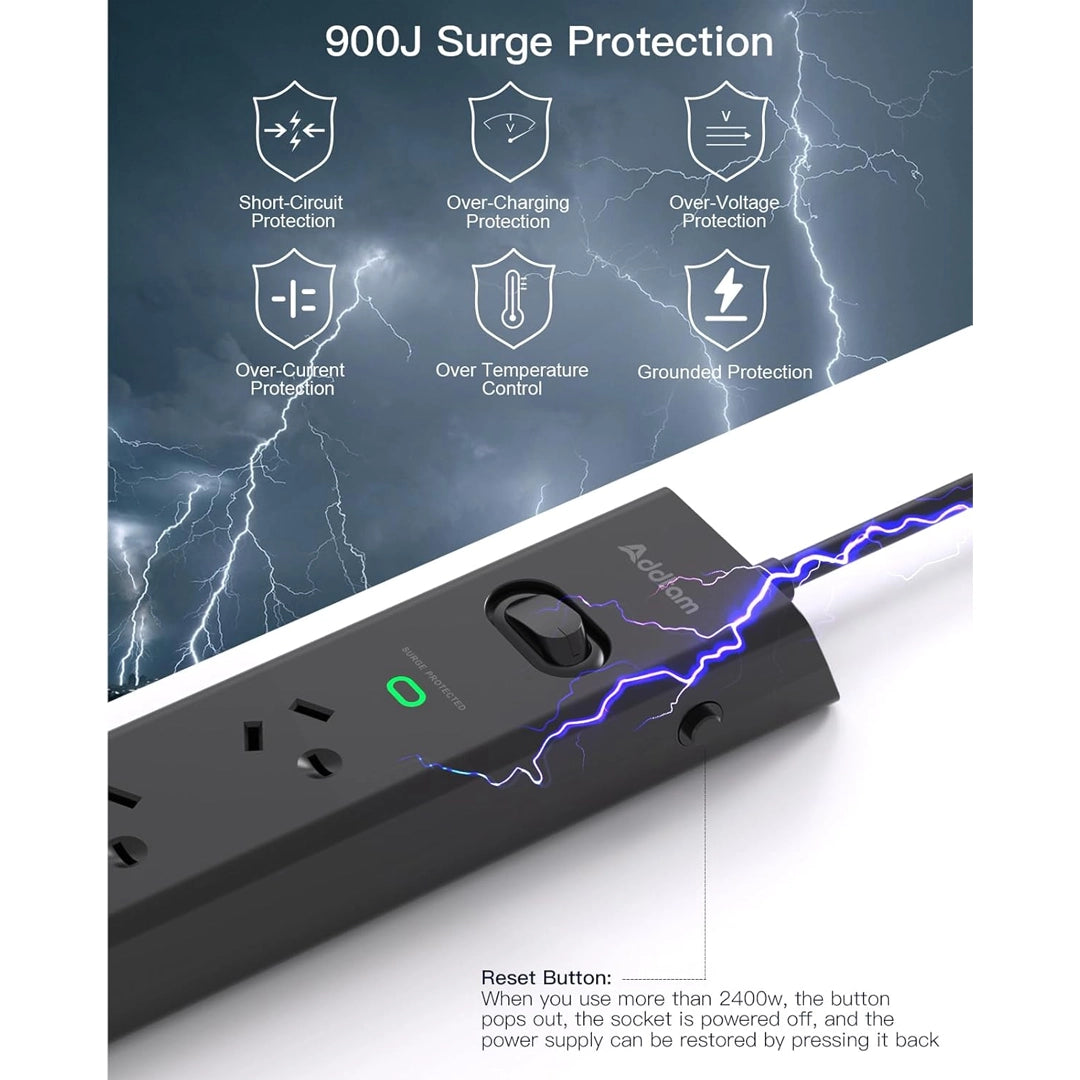 Power Board | Cockpit Mountable | 4 Outlets + 4 USB Ports | Surge Protection
