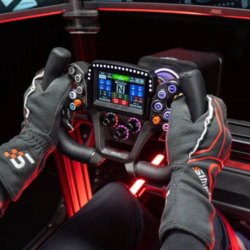 Simagic Zeus MagicDash 4 digital sim racing dashboard display on Player1 Sim Gear lifestyle view on cockpit