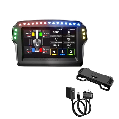Simagic Zeus MagicDash 4 digital sim racing dashboard display on Player1 Sim Gear Wired MagDoc Bundle