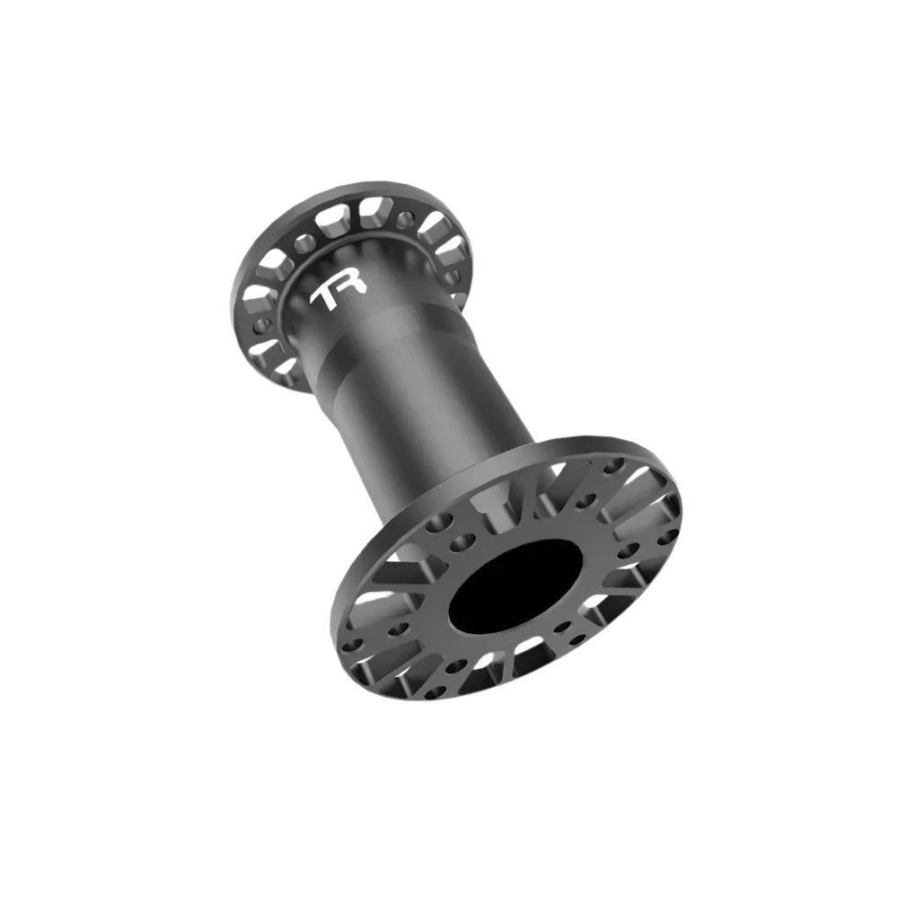 Trak Racer steering wheel hub spacer, angled view with TR logo visible on flange