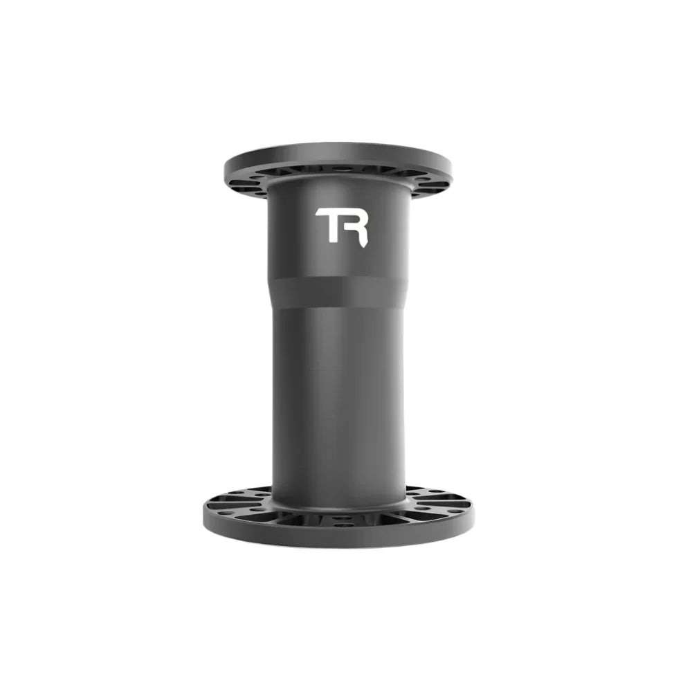 Trak Racer steering wheel hub spacer, close three-quarter angle with TR logo visible