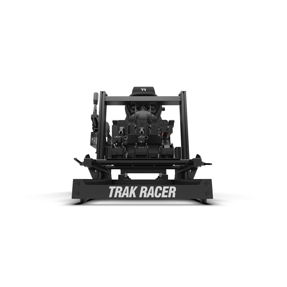 Trak Racer TRK Truck Driving Simulator, front view showing the high truck seating position and wheelbase mount