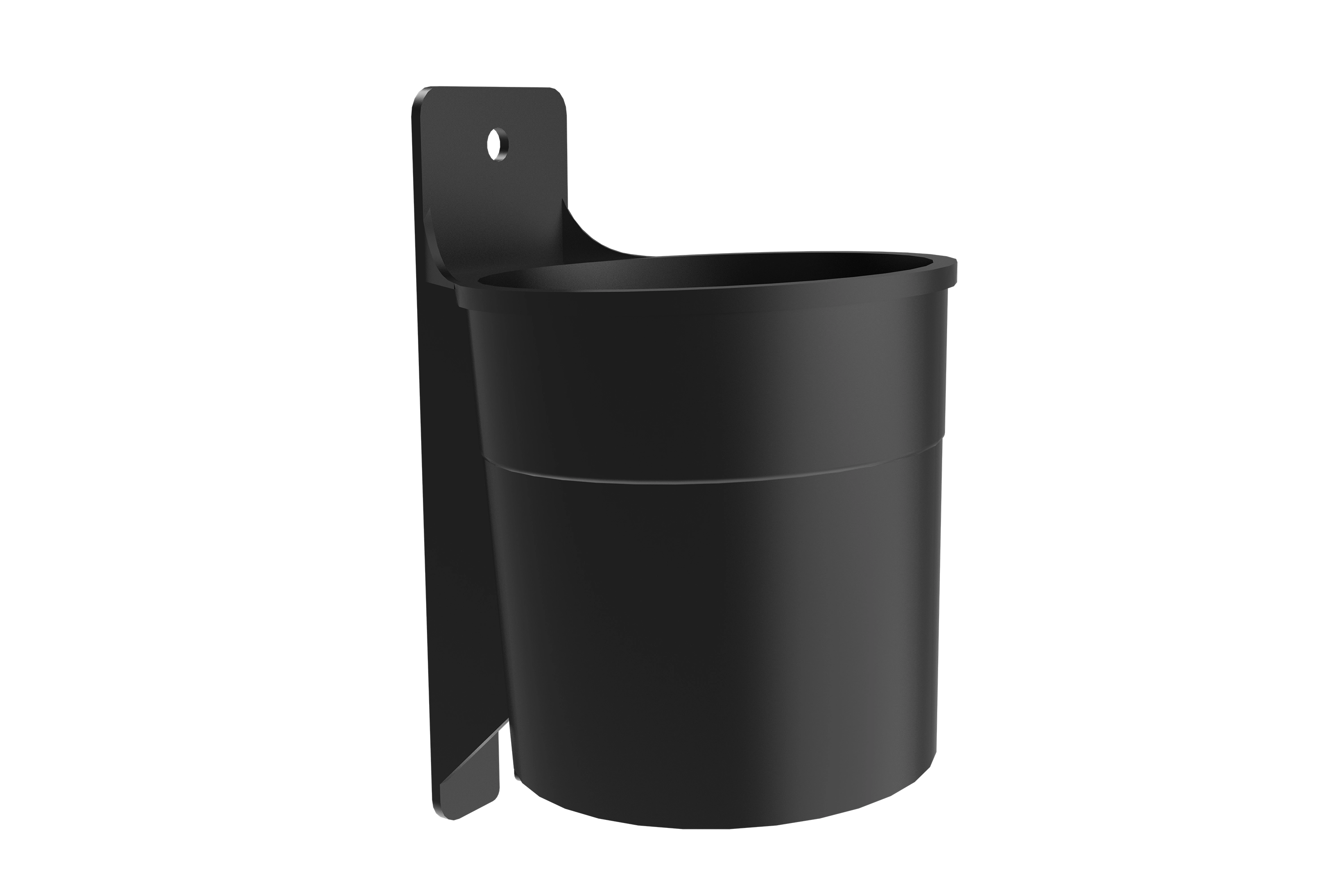 Trak Racer Cup Holder — front left angle view, matte-black nylon for extruded profile rigs