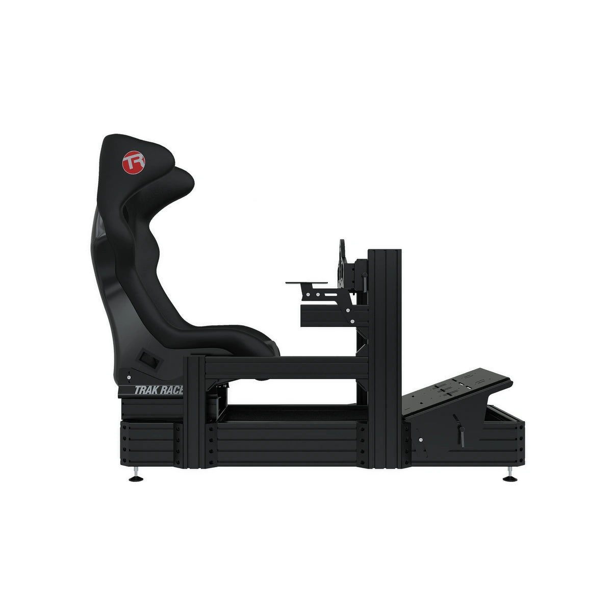 Trak Racer 240mm side mount fitted to a black aluminium cockpit with racing seat, side view