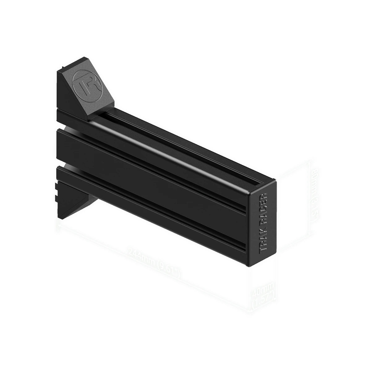 Trak Racer 240mm side mount, three-quarter view of the profile and bracket foot with T-slot channels