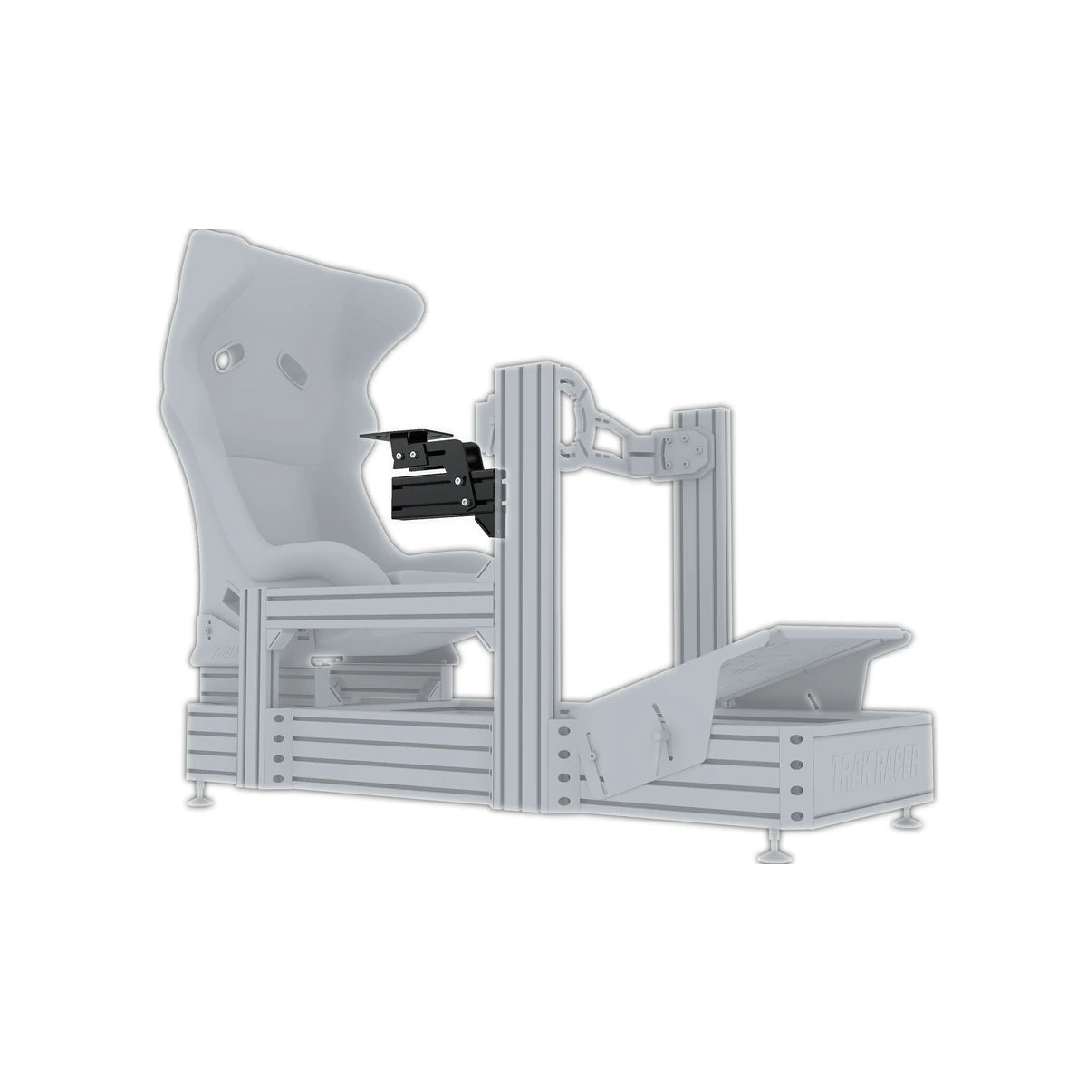 Trak Racer 240mm side mount on the side of a sim cockpit frame, three-quarter render