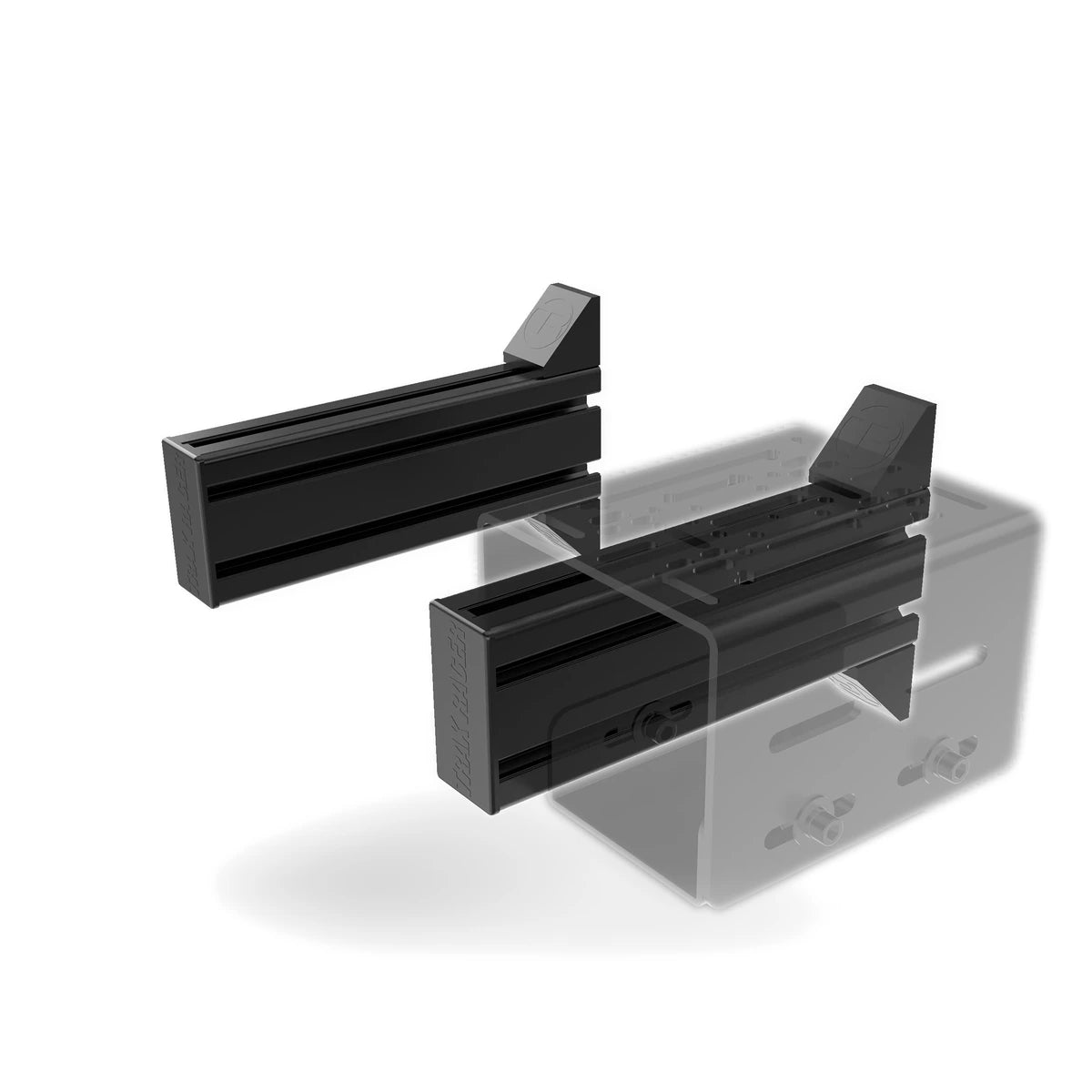 Trak Racer 240mm side supports fitted along a ghosted aluminium cockpit frame, render