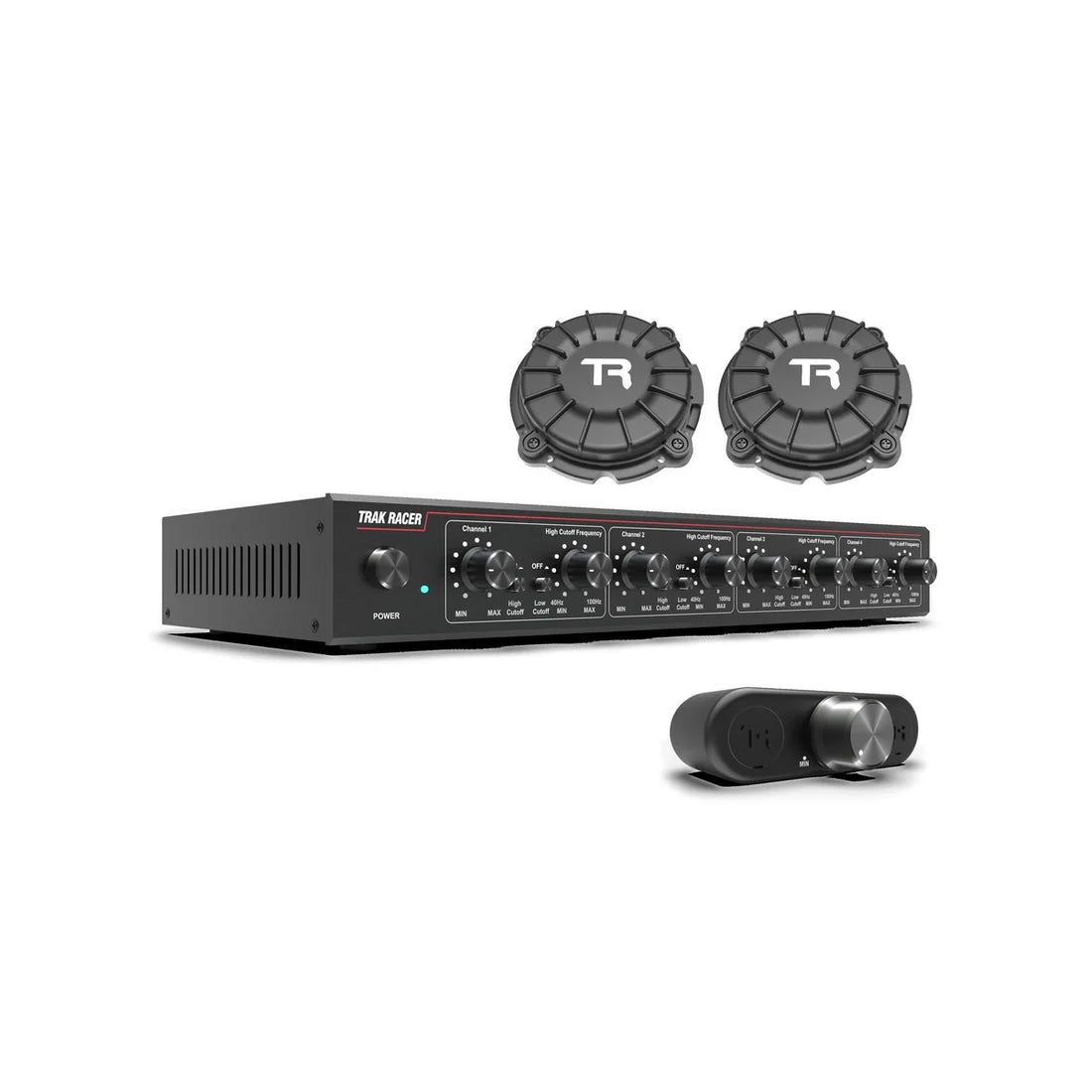 Trak Racer quad-channel bass shaker and amplifier kit — amplifier, two 10W shakers and remote