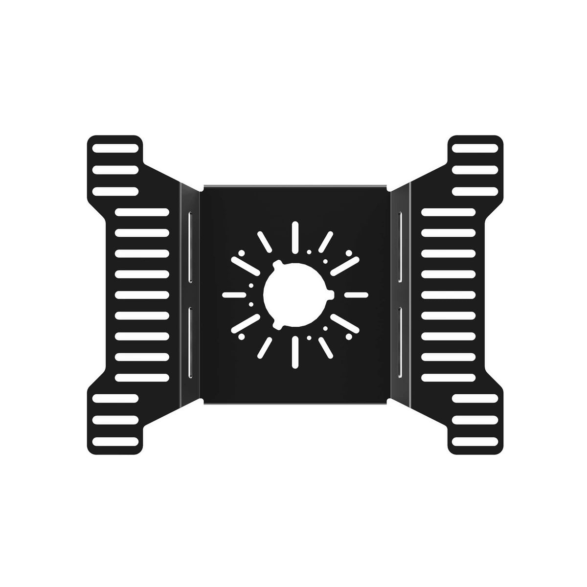 Trak Racer large bass shaker mount, top-down view — symmetrical plate with slotted tabs