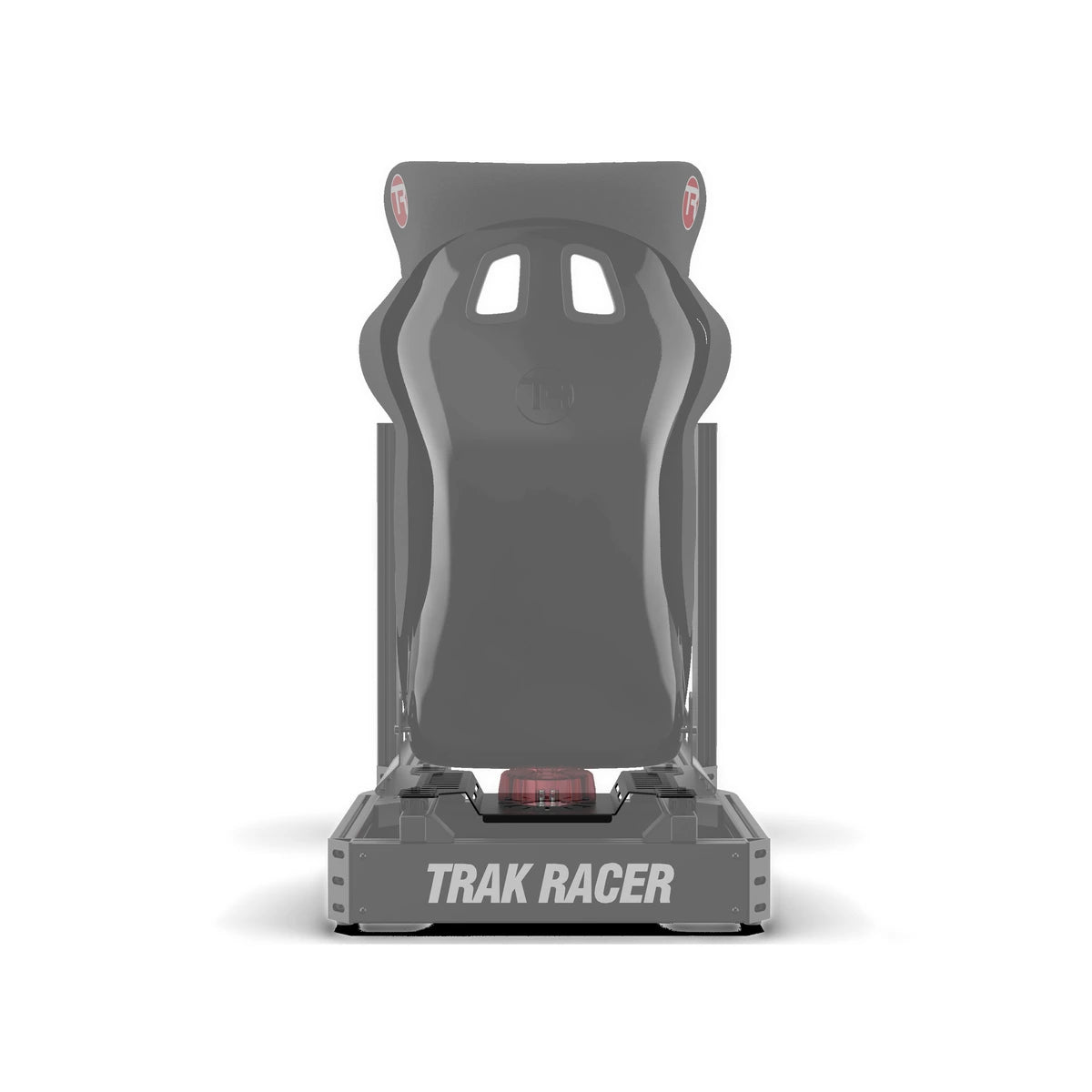 Trak Racer large bass shaker mount shown fitted beneath a Trak Racer seat, front view