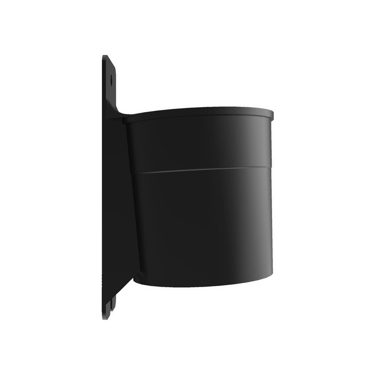 Trak Racer nylon cup holder, side profile — matte-black holder against flat mounting plate