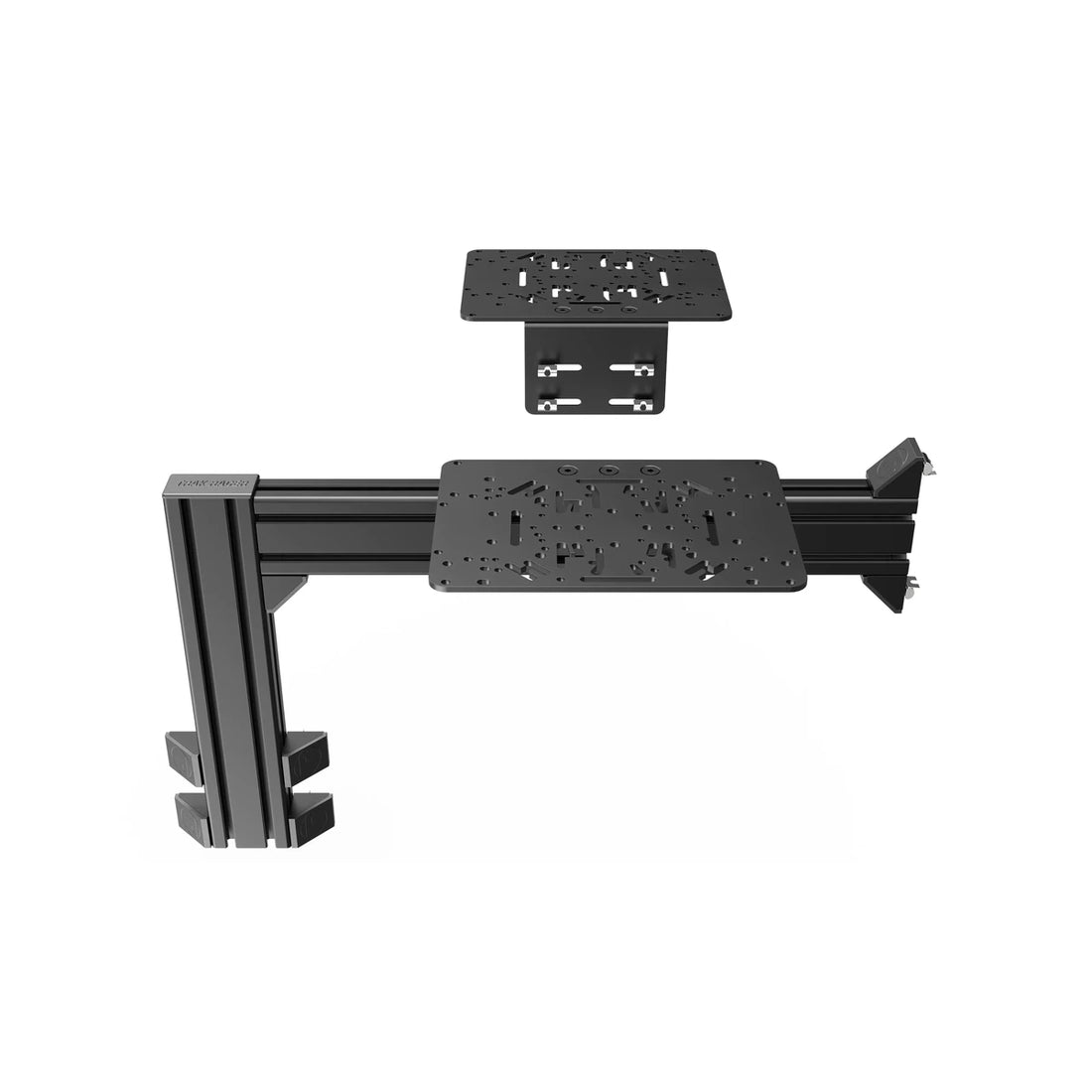 Trak Racer flight sim control mount with single side support, front view — T-slot aluminium arm and mounting plate