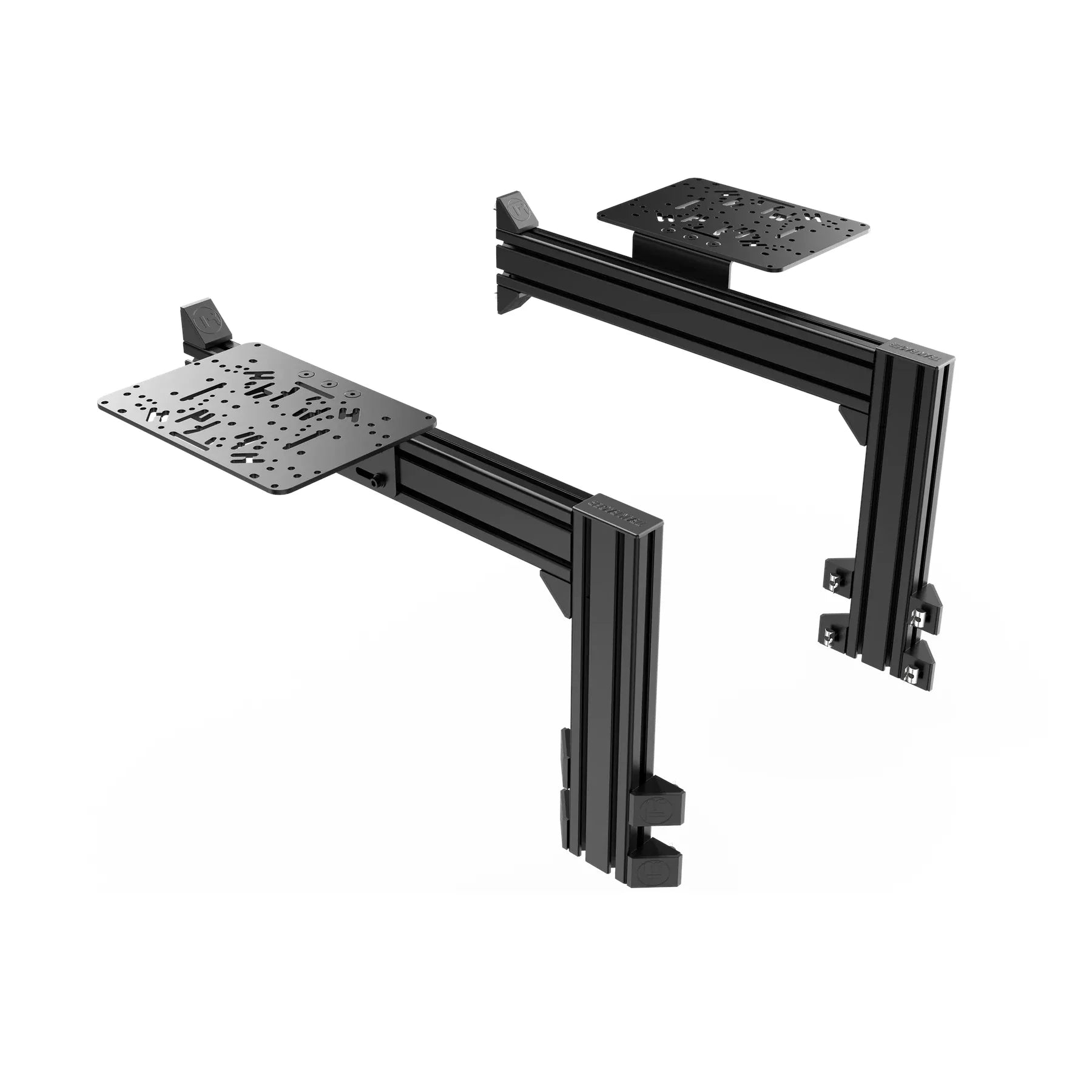 Trak Racer Flight Sim Control Mounts with 2 side supports, top three-quarter view showing the drilled mounting plates and clamp brackets