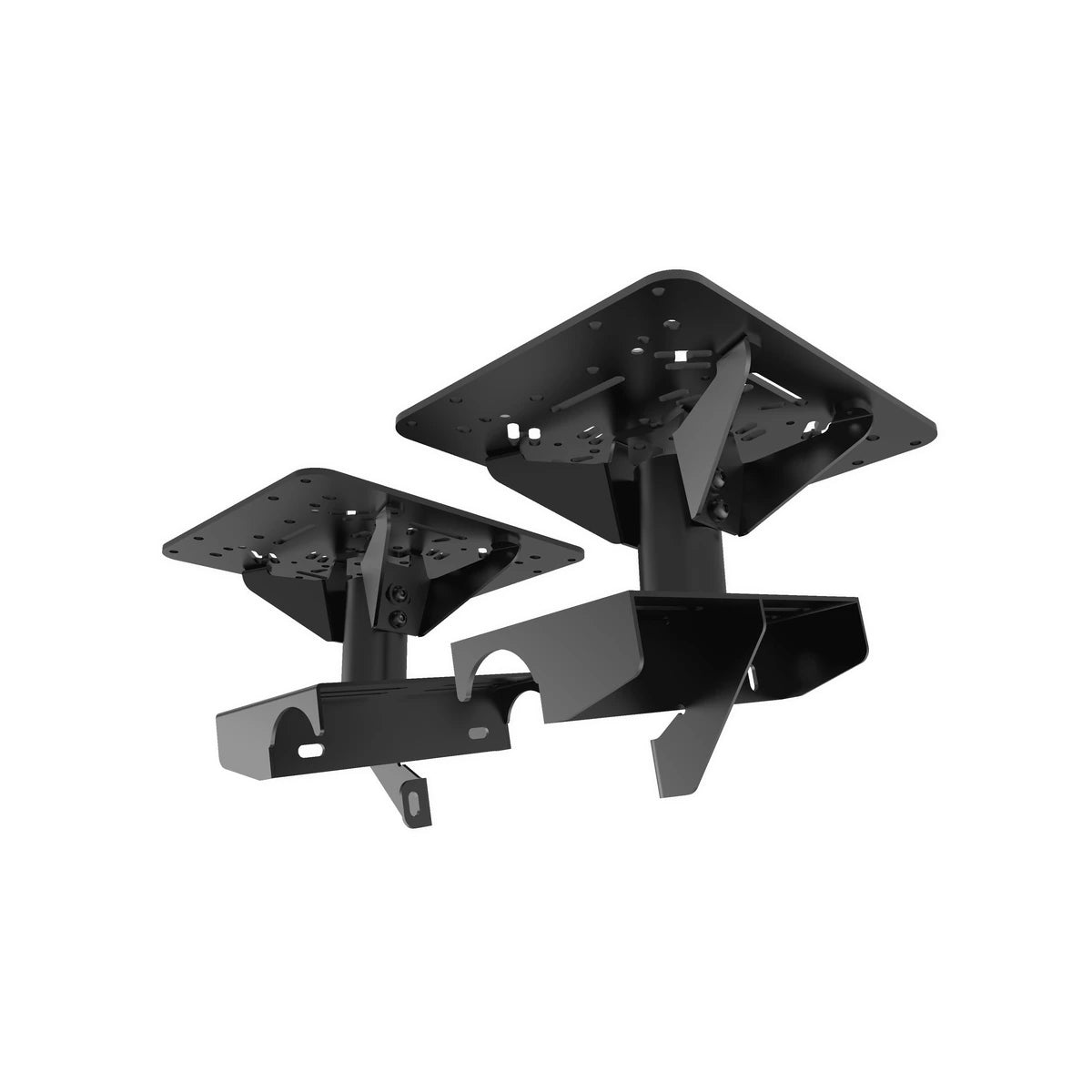 Trak Racer TRX-FS01 flight sim mount set, high three-quarter angle showing the paired brackets and underside channels