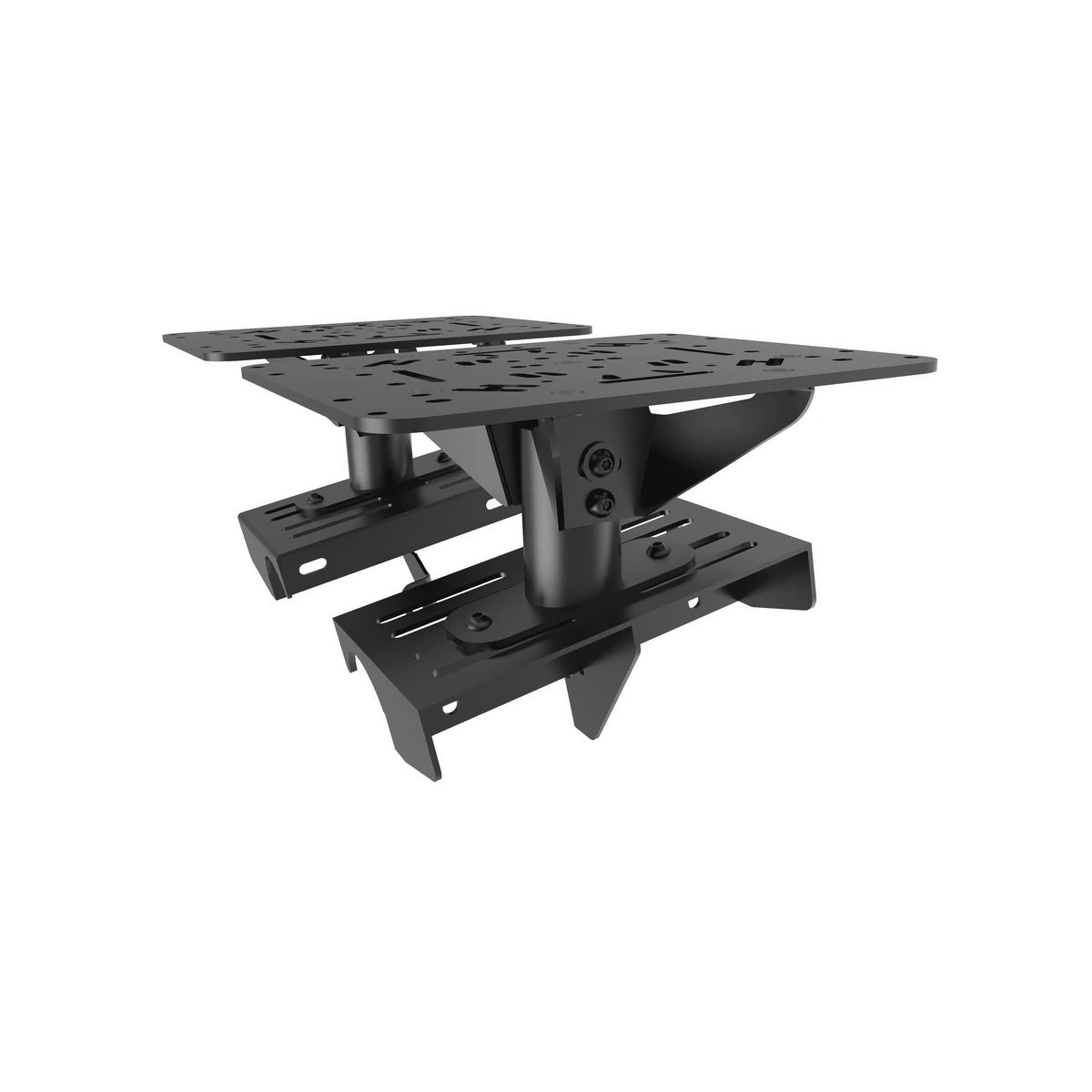 Trak Racer TRX-FS01 flight sim mount, side view of the vertical riser post and slotted base rail on the TRX bracket