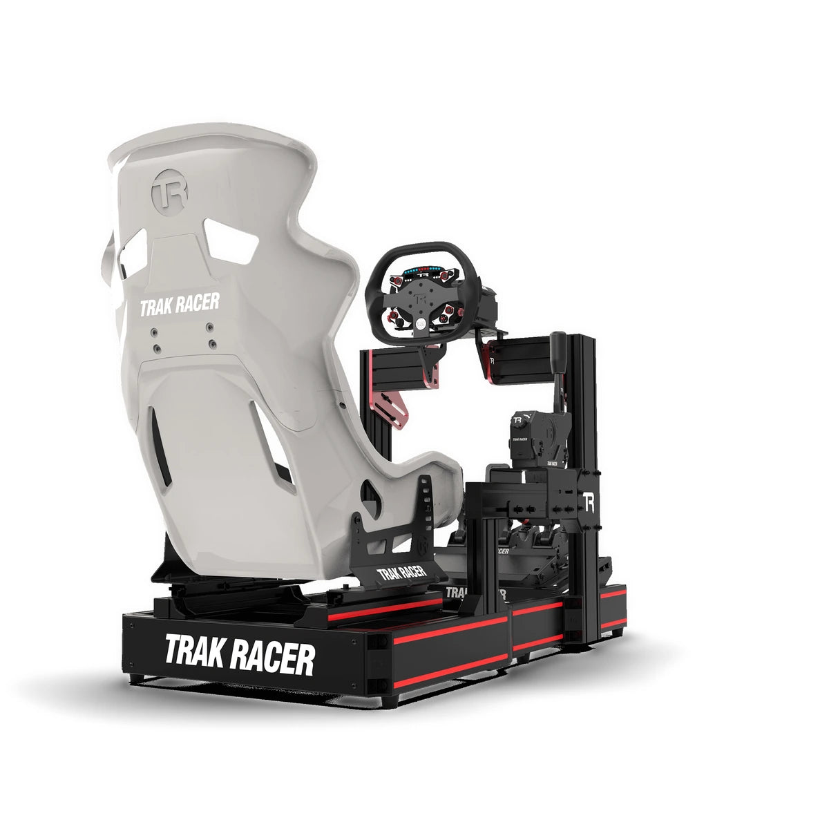Trak Racer GT Style TR Series fibreglass seat mounted in an aluminium-extrusion Trak Racer cockpit, side angle