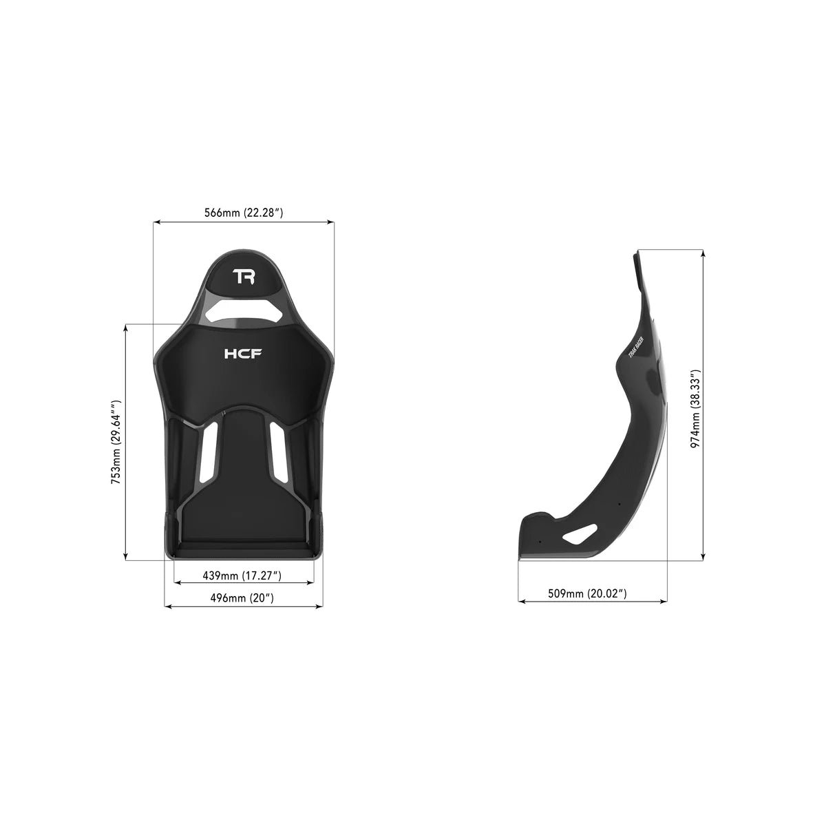 Trak Racer HCF Carbon Fibre Hybrid Racing Seat Dimension