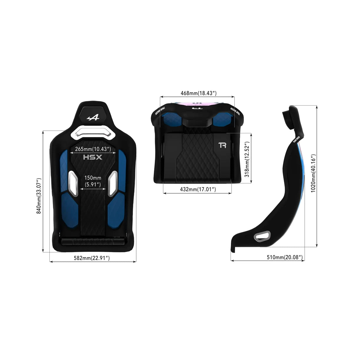 Trak Racer HSX Hybrid Formula Pro Racing Seat Dimension