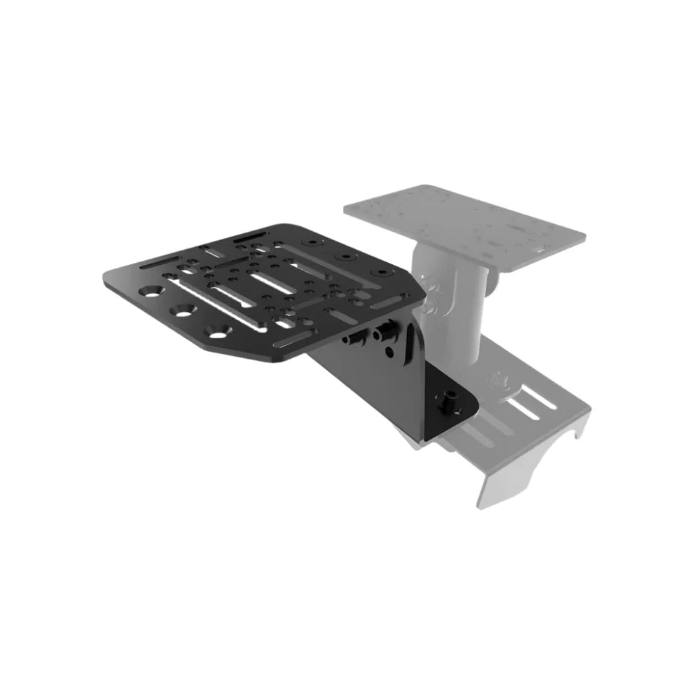 Trak Racer handbrake mount for Alpine Racing TRX, rear angled view shown mounted in position on a sim rig