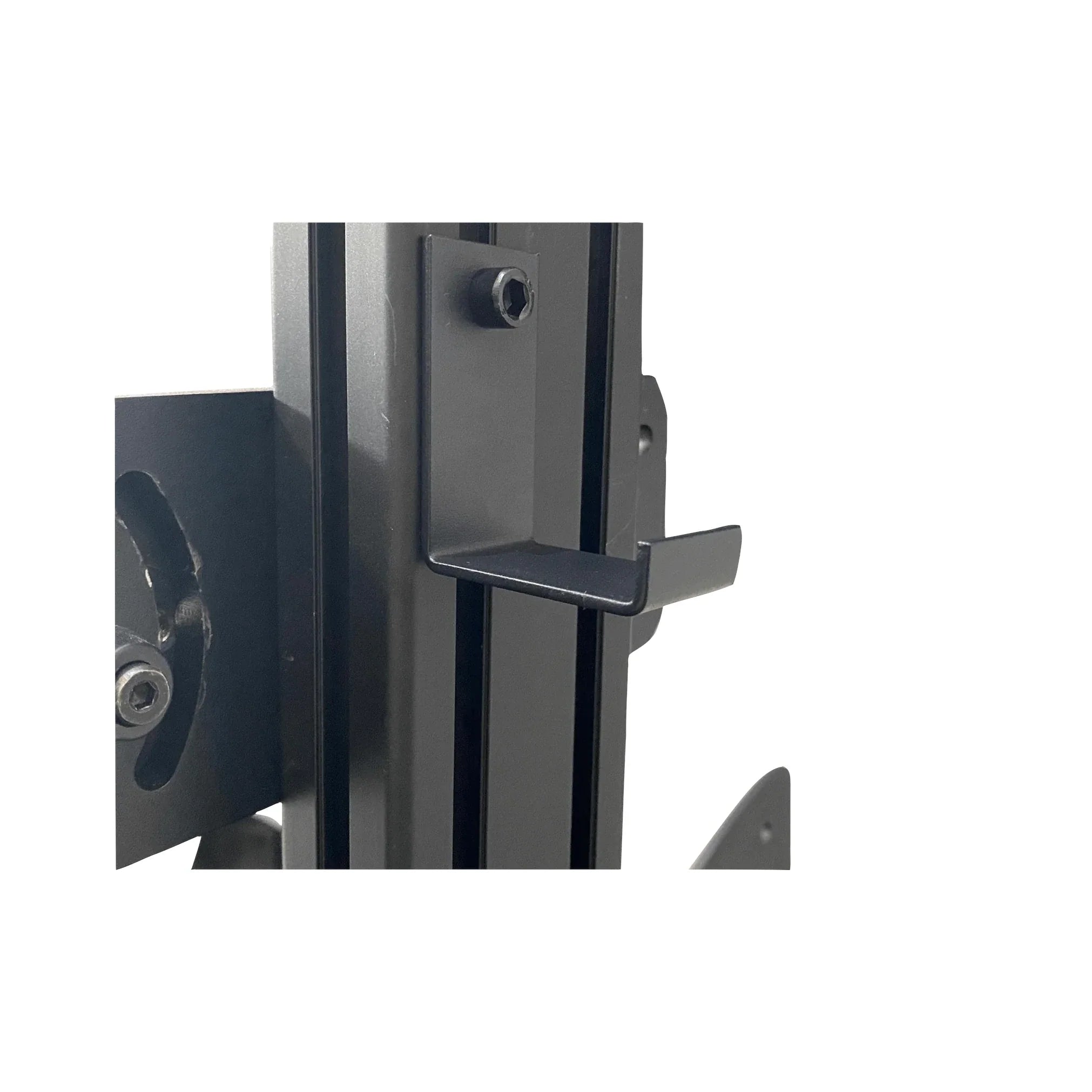 Universal Aluminium Profile Headphone Hook Holder, close-up of the black hook fitted to an aluminium-profile upright