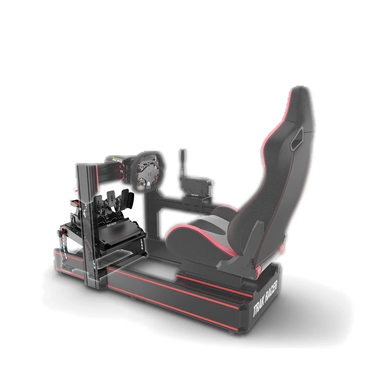 Trak Racer tool-free hybrid pedal mount system fitted to a TR160 profile cockpit