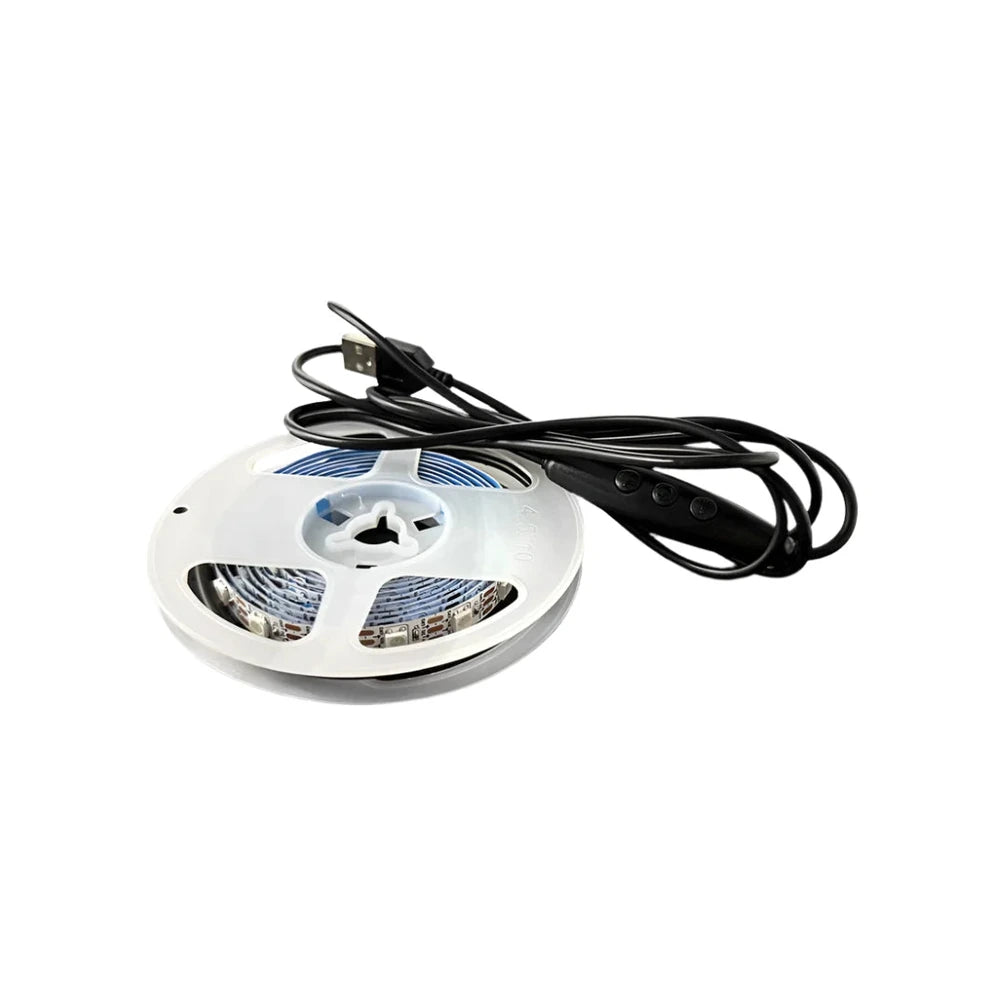 Trak Racer LED strip light, coiled reel with USB cable and inline controller, unlit