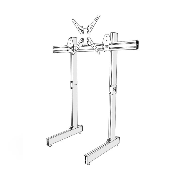 Trak Racer Large Freestanding Single Monitor Stand 1500mm, line-drawing schematic of the frame and VESA mount
