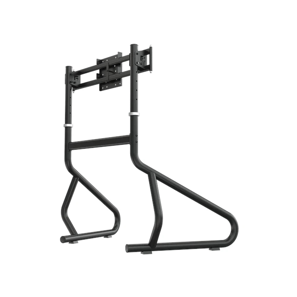 Trak Racer large freestanding single monitor stand, opposite angle showing adjustable height clamps