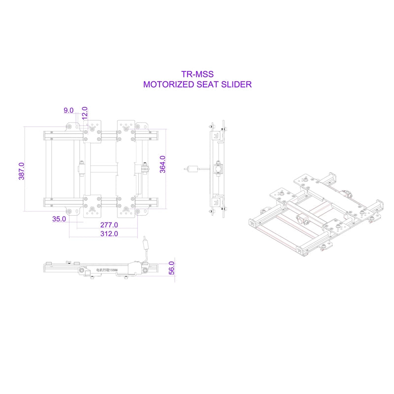 Trak Racer Motorised Seat Slider on Dimensions