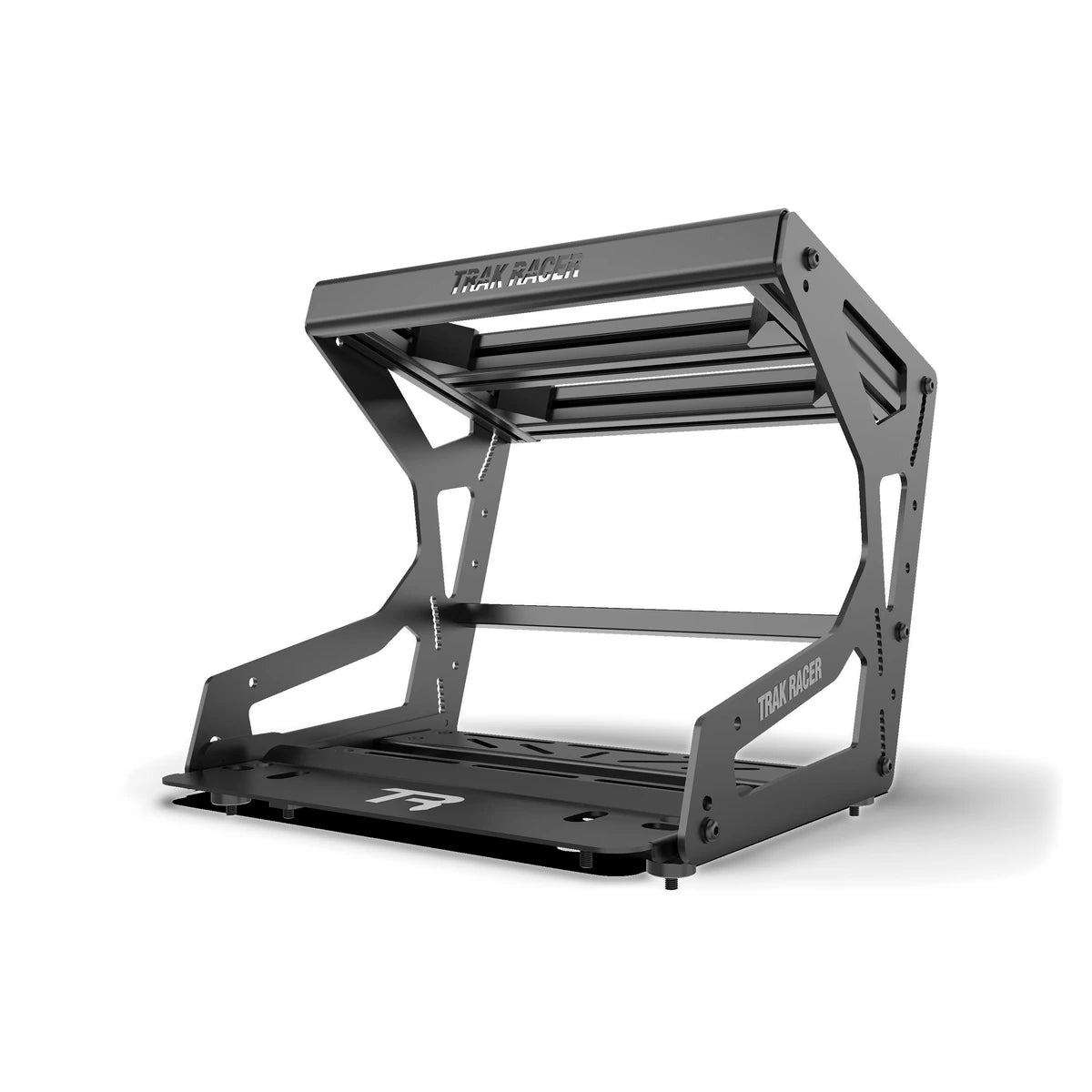 Trak Racer Pro inverted pedal mount system, three-quarter view of the empty frame without pedals fitted