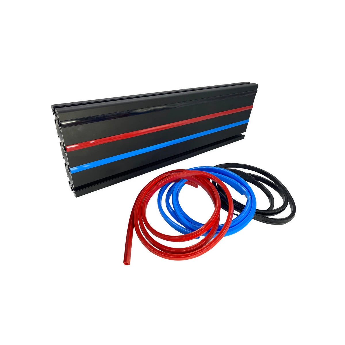 Trak Racer rubber dust strip, red, shown with black profile and blue/black strip colour options