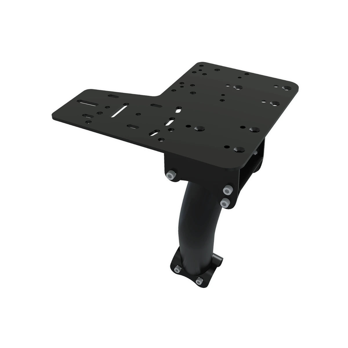 Trak Racer shifter & handbrake side mount kit, mounting plate and arm, low-angle front view